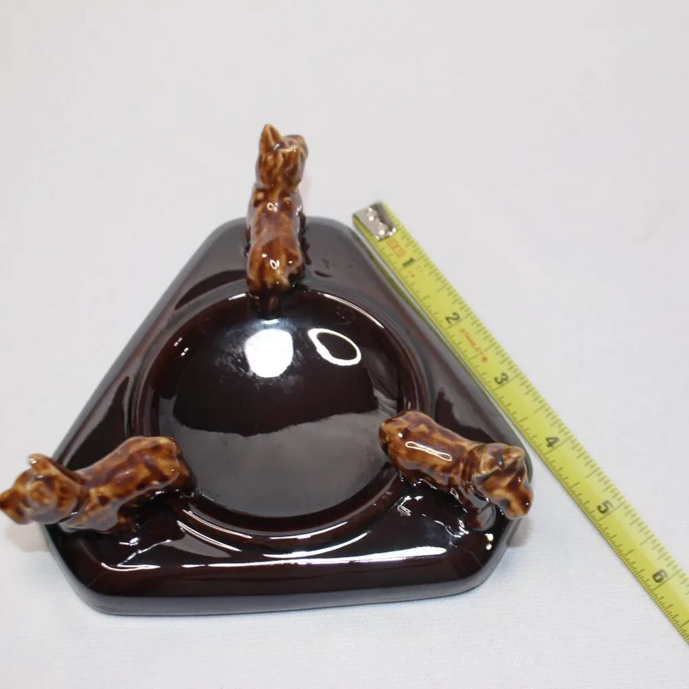 Vintage Trio Brown Scottish Terrier Dogs Ceramic Trinket Dish